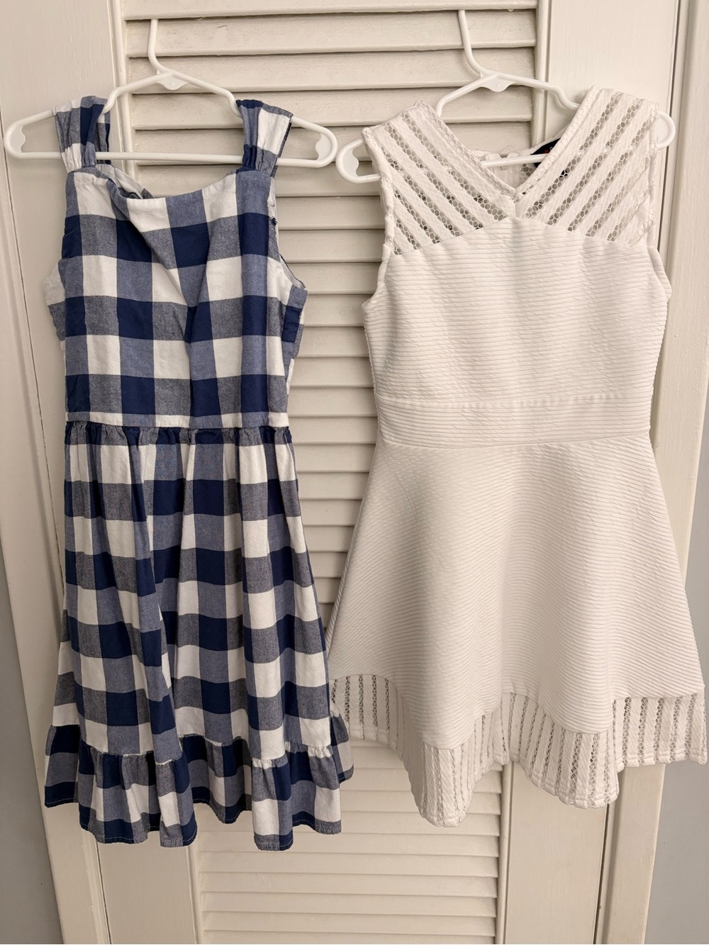 Dress bundle- Navy & White Gingham Dress with White Lace-Detail Dress